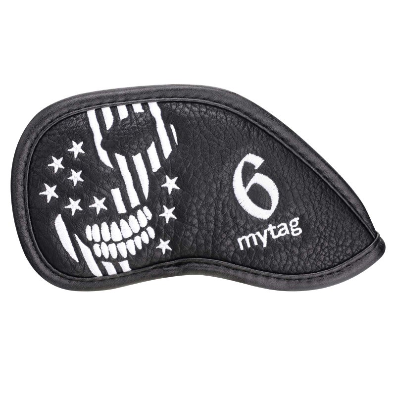 غطاء رأس Caiobob Mytag Golf Iron Head غطاء رأس إسفين مجموعة غطاء رأس من الجلد الصناعي الأسود على شكل جمجمة هيكل عظمي (مجموعة حديد 10 قطع (3 4 5 6 7 8 9 P A S)) - Image 3